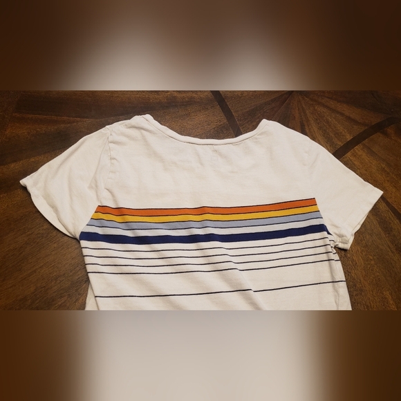 ME to WE Juniors Small Rainbow Stripe Cropped T-Shirt White Retro Tee - Picture 7 of 11